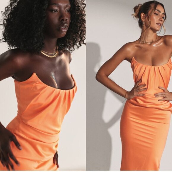 House of CB Alora Tangerine Strapless Corset Midi Dress - XS - Picture 2 of 9